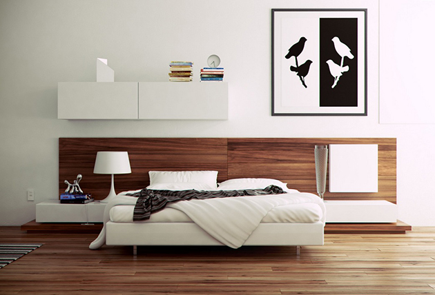 Spacious-White-Themed-Modern-Bedroom-with-Small-White-Bed-and-Wooden-Floor