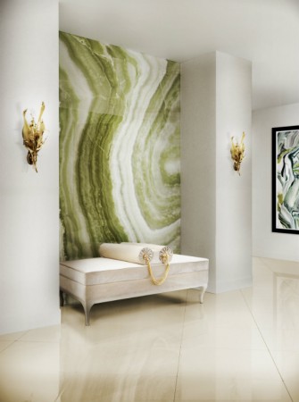 Exotic wallcoverings liven up the alcove in this KOKET project