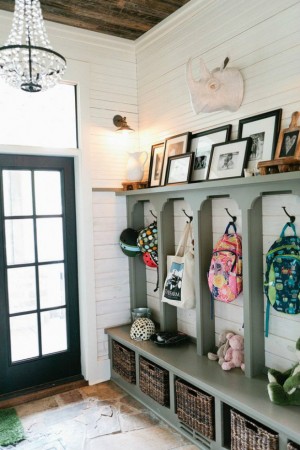 This farmhouse chic hallway design by Paige Snell is a perfect use of extra space.
